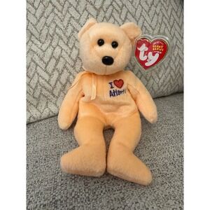 TY Beanie Baby‎ I Love Atlanta Peach Teddy Bear Plush Stuffed Animal Toy